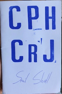 White cover reads "CPH" and "CRJ" in blue block letters and "snail shell" underneath in blue ballpoint pen.