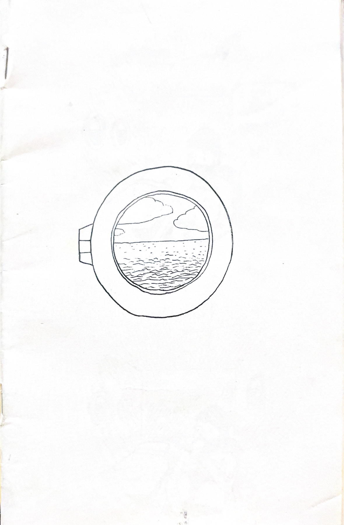 Minimal illustration of a porthole out to sea.