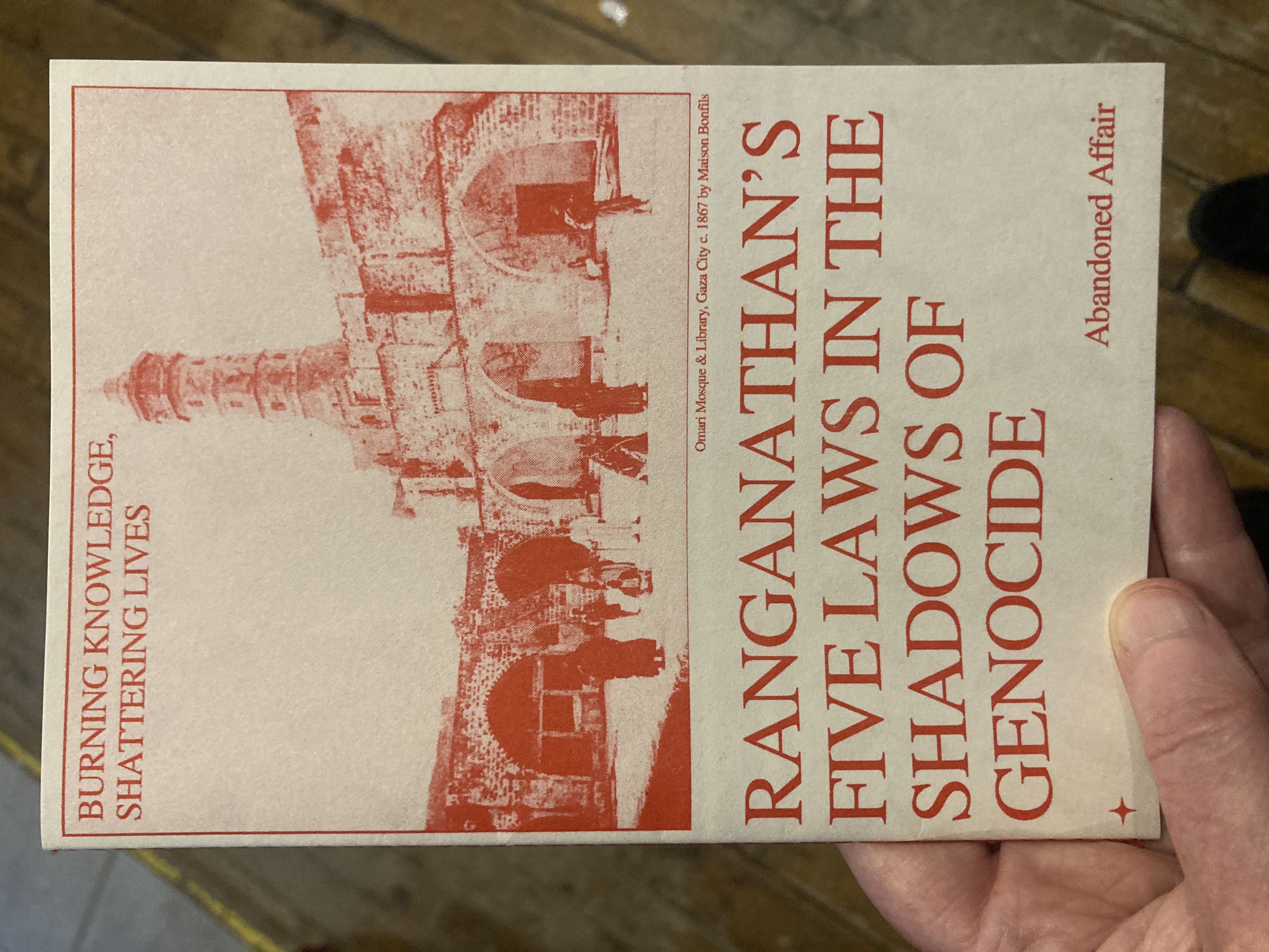 Cover of the zine "Ranganathan's Five Laws in the Shadows of Genocide"
