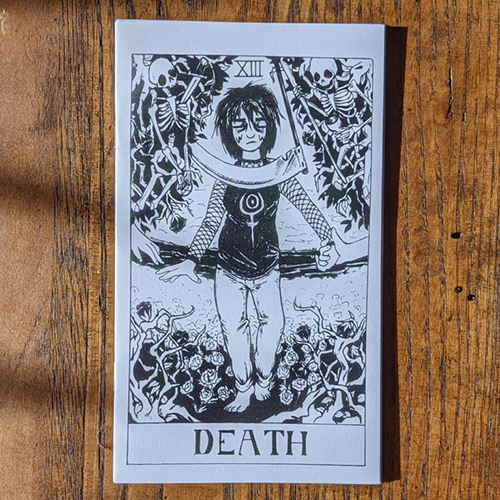 Cover of the zine Death with an illustration of the Death tarot card